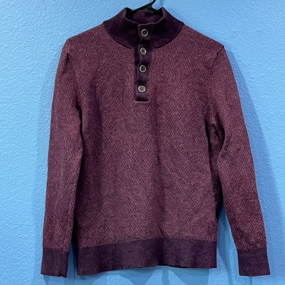 Untuckit Purple Merino Wool Pullover Sorensen Sweater Size Large Buttons